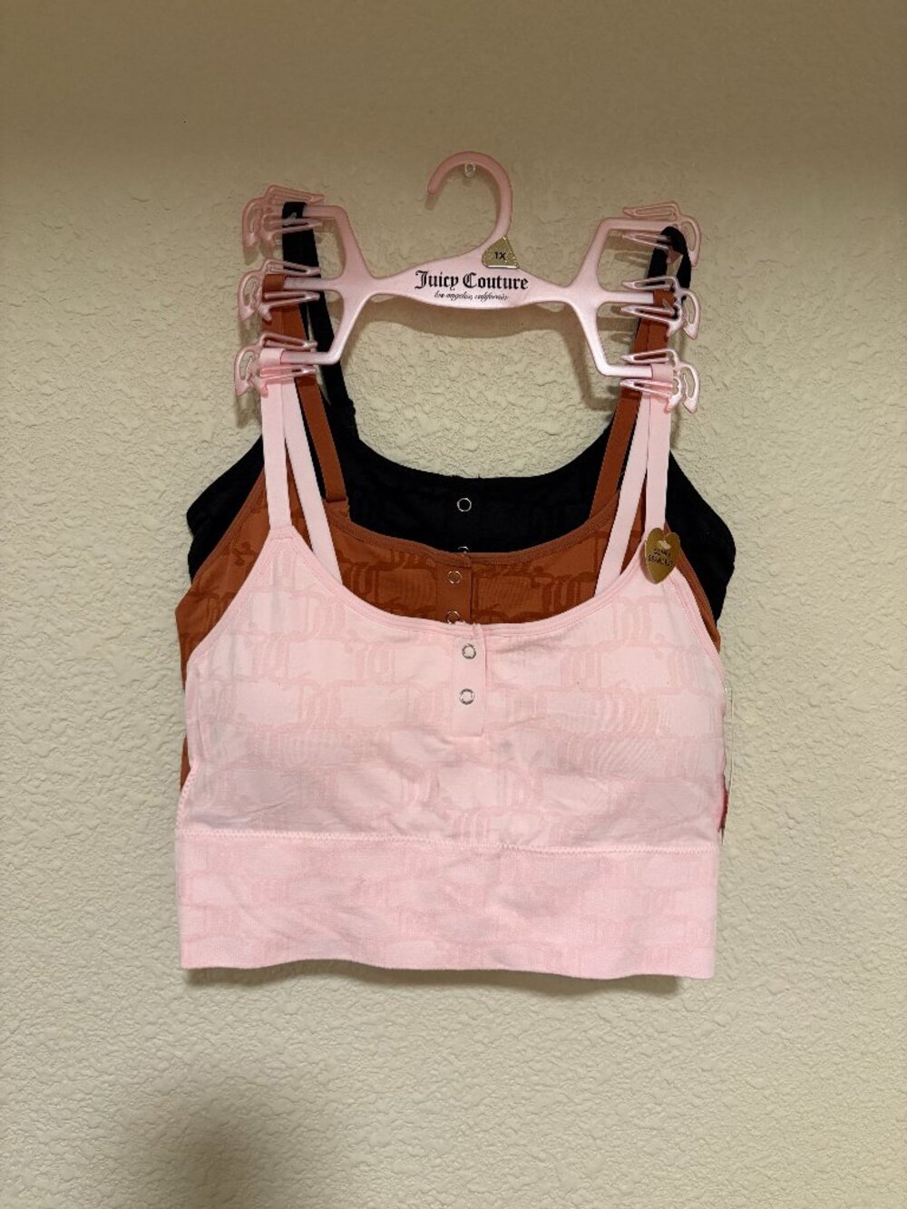 Juicy Couture 3 Pack Seamless Bralettes Pink Brown Black 1X NWT